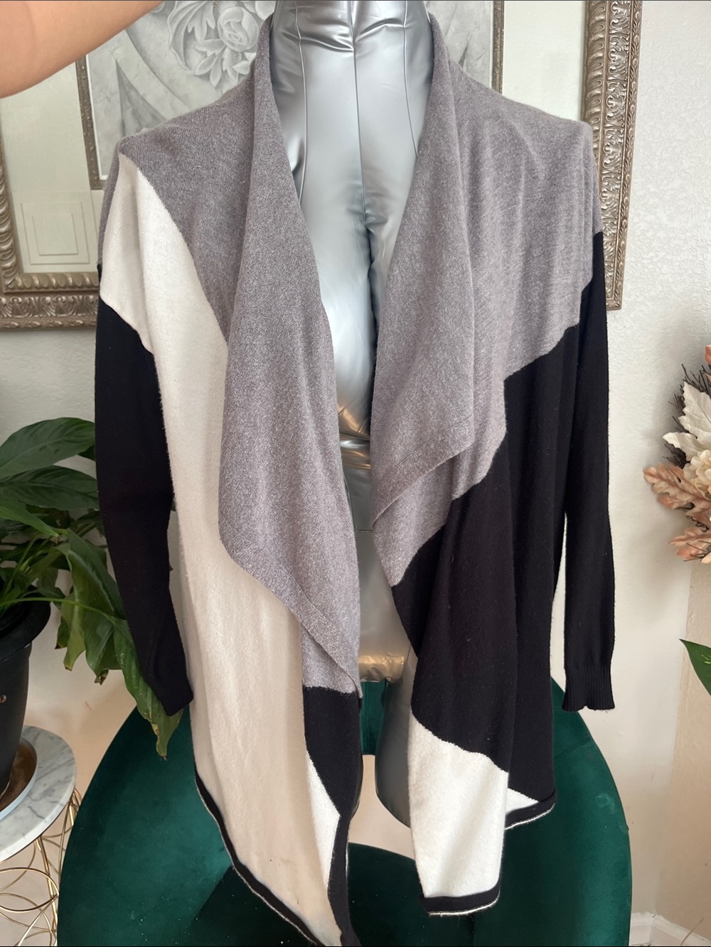 Women's Colorblock Draped Cardigan - Gray/Black/White
